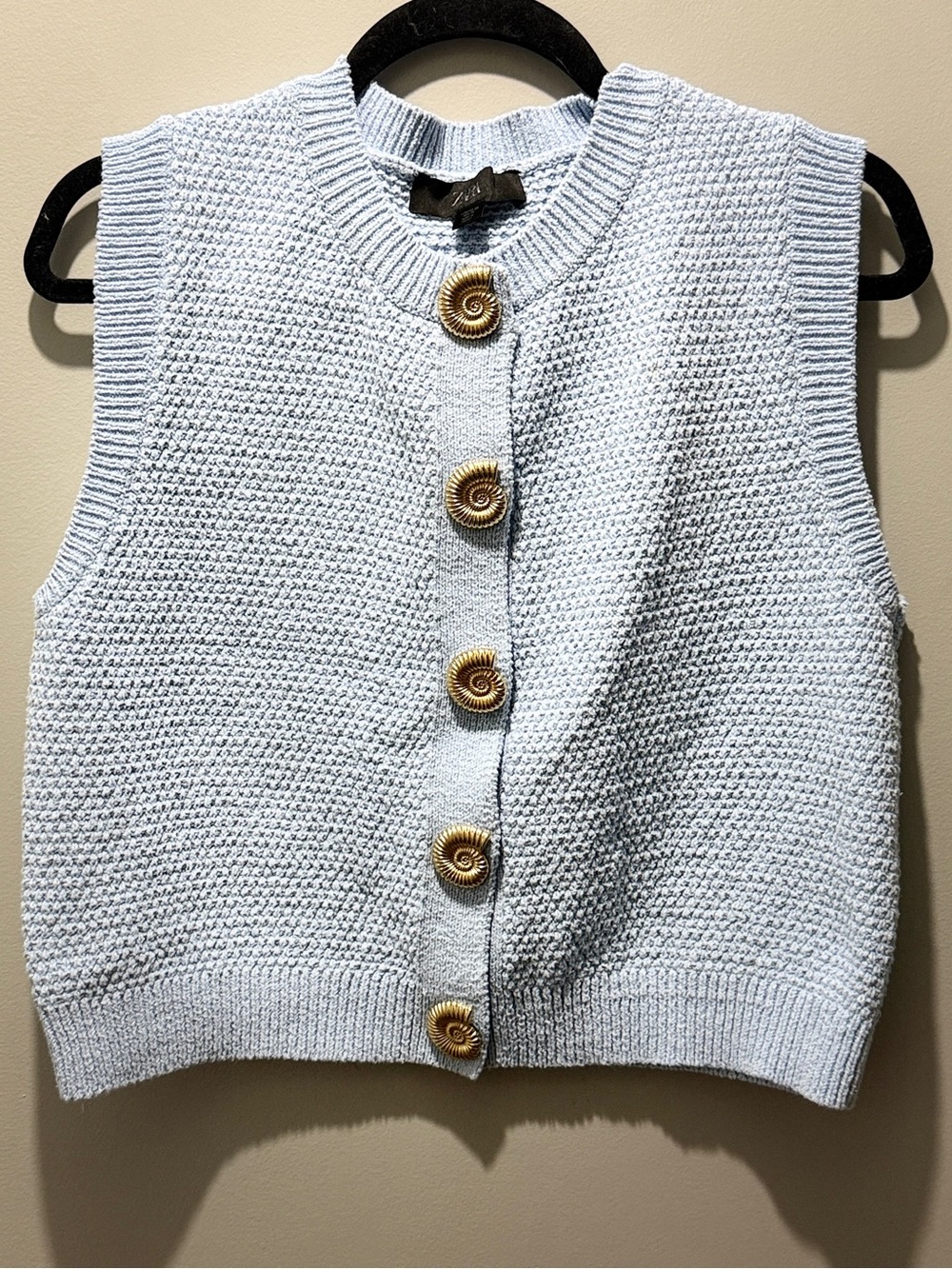 Zara Gold Shell Button Structured  Knit Vest - Baby Blue - Picture 3 of 7